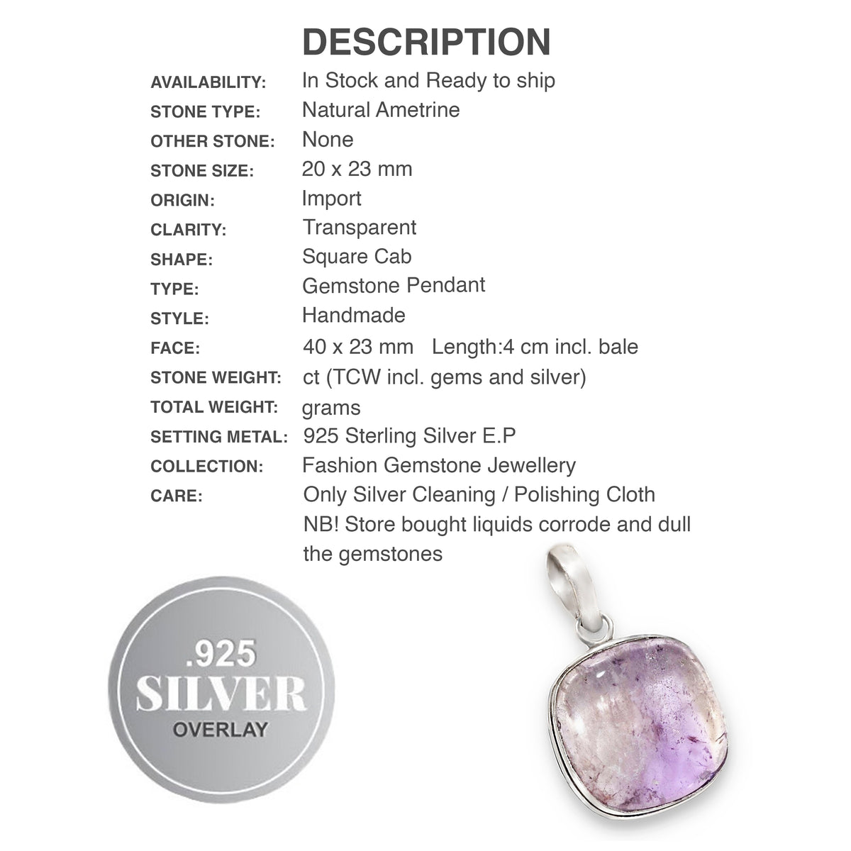 Ametrine Pendant, 925 online Sterling Silver