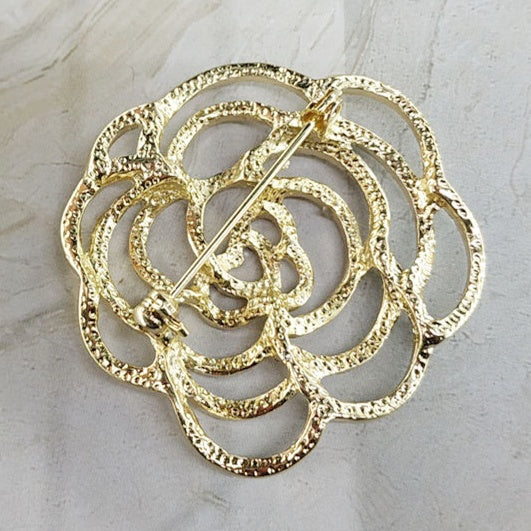 Trendy Abstract Rose White Cubic Zirconia Abstract Rose Gold Plated Brooch For Scarves or Shawl - BELLADONNA