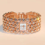 Ladies Inlaid White Zirconias Quartz Watch Bracelet in Silver Gold and Rose Gold