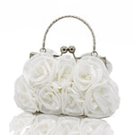 Bridal or Evening Dinner Hand Held Silk Rose Bag in White, Silver Grey, Black, Beige and Red - BELLADONNA