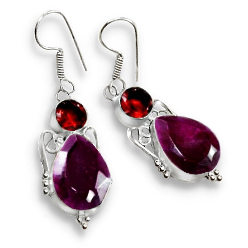 Indian Cherry Ruby Gemstone Earrings Set in .925 Silver