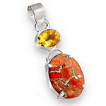 11.04 cts Natural Copper Turquoise, Citrine Solid .925 Sterling Silver Pendant