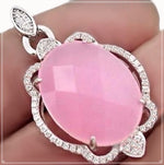 13.29 ct Pink Chalcedony, White Topaz Pendant Solid.925 Sterling Silver