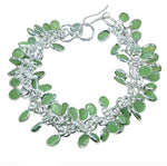 Handmade Soft Green Chalcedony Gemstone Cluster .925 Silver Bracelet