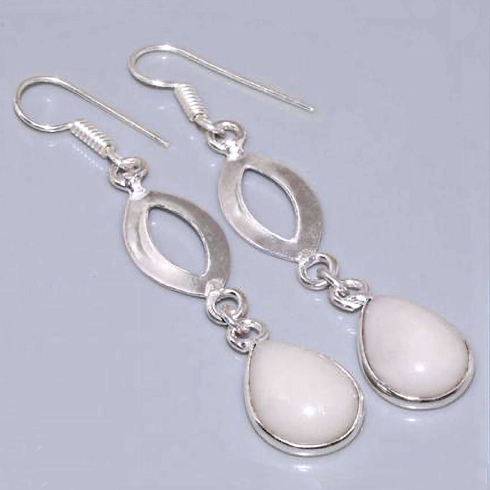 White Jade Gemstone .925 Sterling Silver Earrings