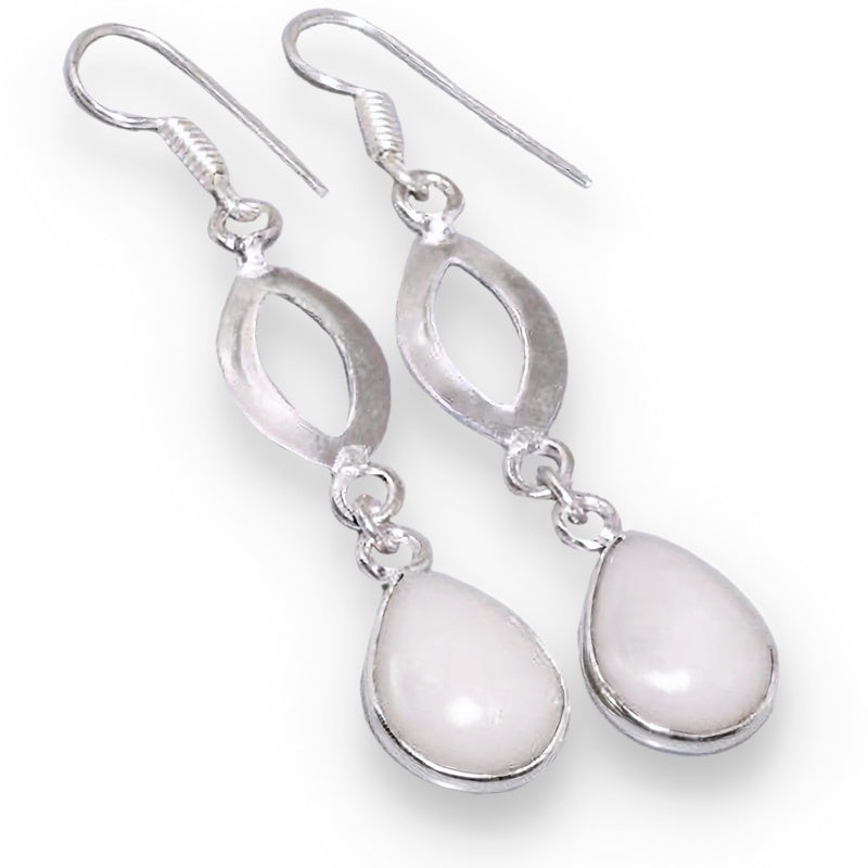 White Jade Gemstone .925 Sterling Silver Earrings