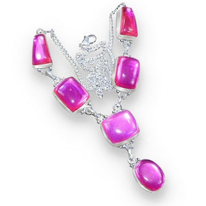 Hot Pink Madagascar Fire Topaz Gemstone 925 Silver Necklace