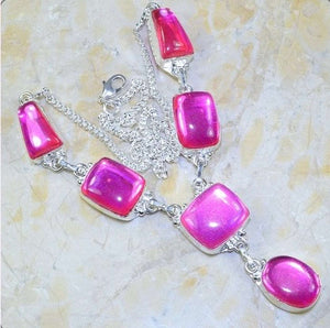 Hot Pink Madagascar Fire Topaz Gemstone 925 Silver Necklace