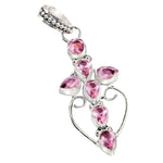 Indonesian -Bali Faceted Pink Topaz Gemstone .925 Silver Cross Pendant