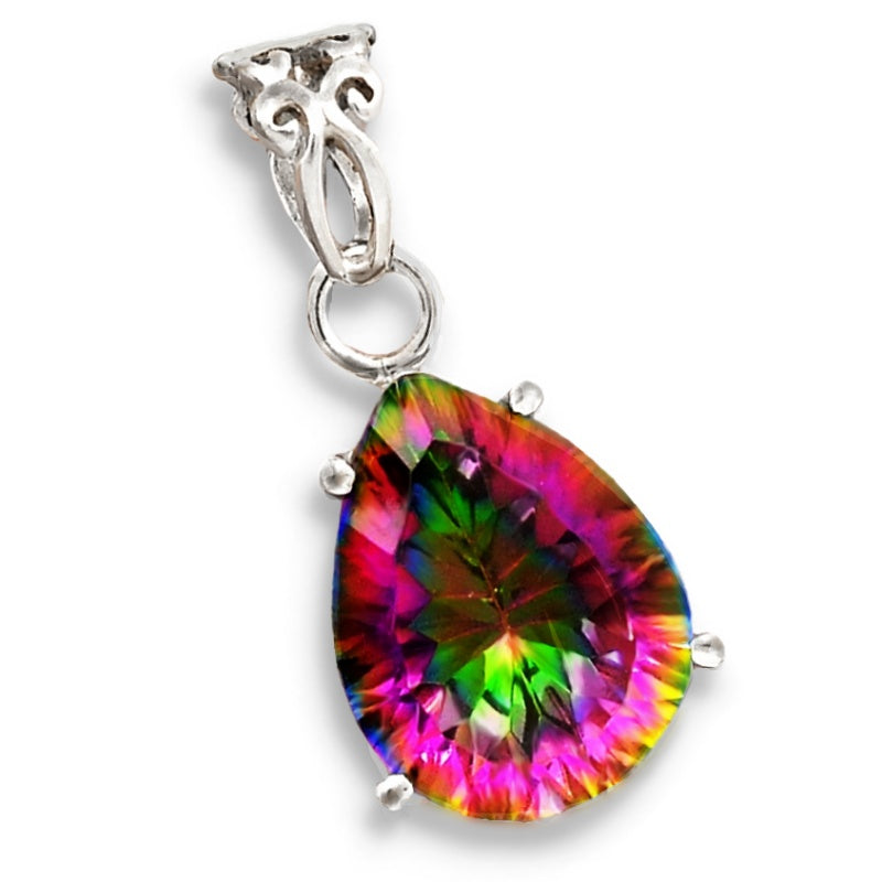 Dainty Natural Rainbow Mystic Pendant In Solid .925 Sterling Silver