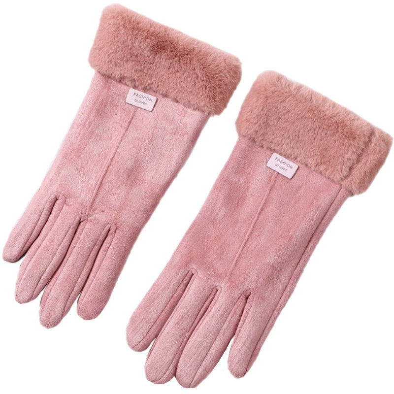 Luxury Winter Suede and Short Pile Fur Gloves in Four Elegant Colours - BELLADONNA