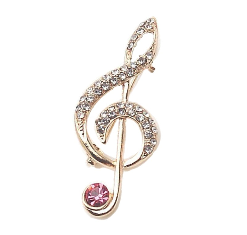 Stylish Music Note White Cubic Zirconia and Crystal Gold-plated Brooch in Pink, Green, Blue, Red and Turquoise - BELLADONNA