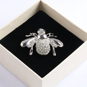 Cute White Cubic Zirconia Bee Brooch in Gold, Silver or Black and Gold - BELLADONNA