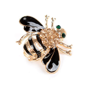 Cute White Cubic Zirconia Bee Brooch in Gold, Silver or Black and Gold - BELLADONNA