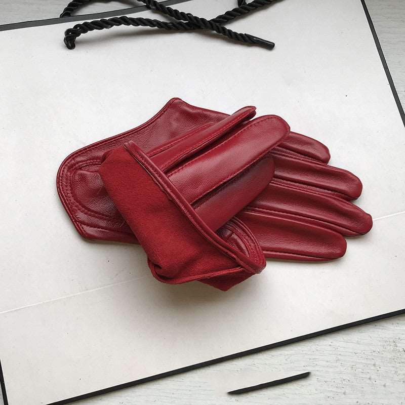 Genuine Soft Sheepskin Leather Short Half Palm Gloves in Gorgeous Colours - BELLADONNA