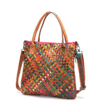 Unique and Versatile Wear Genuine Cowhide Leather Casual Basket Weave Bag in beautiful Multi Colour - BELLADONNA