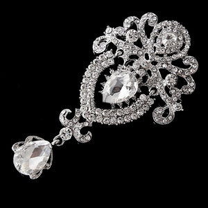 Elegant Antique Style Crystal Crown Drop Dangle Brooch - BELLADONNA