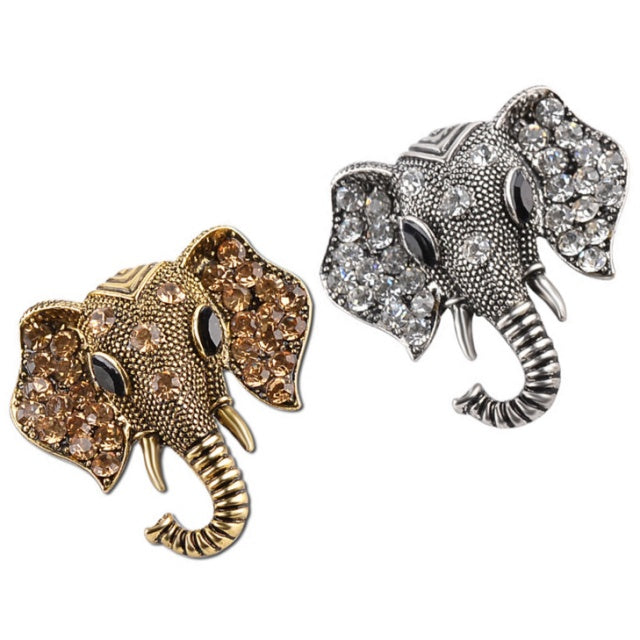 Exotic Beauty with Sparkly Cubic Zirconia Elephant Brooch in Gold or Silver - BELLADONNA