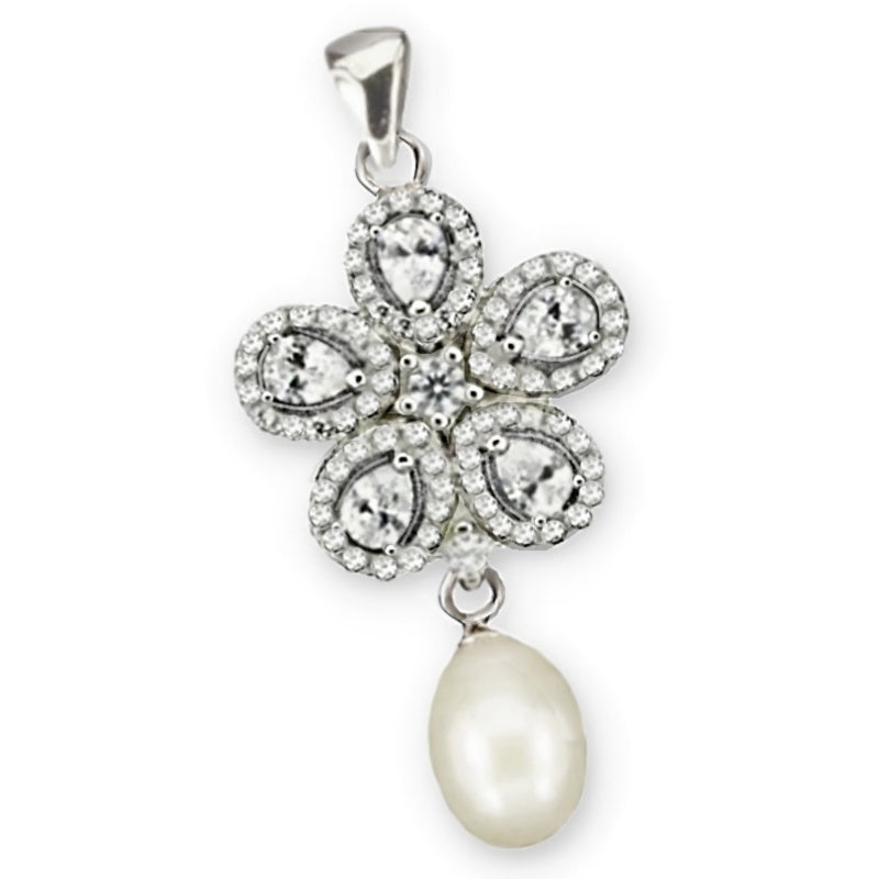 20.33 Cts Natural White Pearl Cz Solid .925 Sterling Silver Pendant