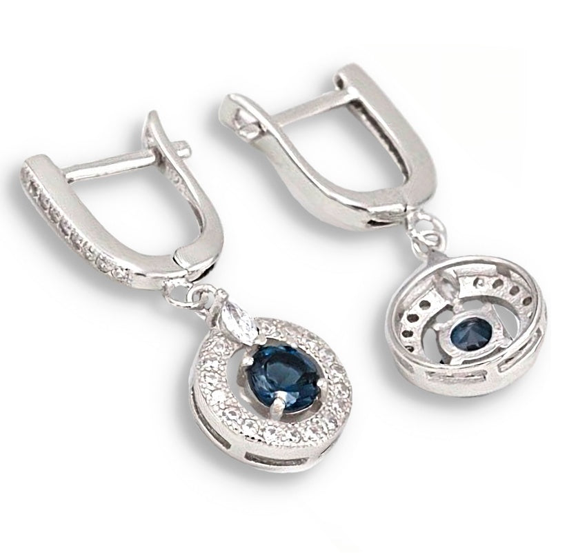 Natural London Blue Topaz Cz Gemstone Solid .925 Sterling Silver Earrings