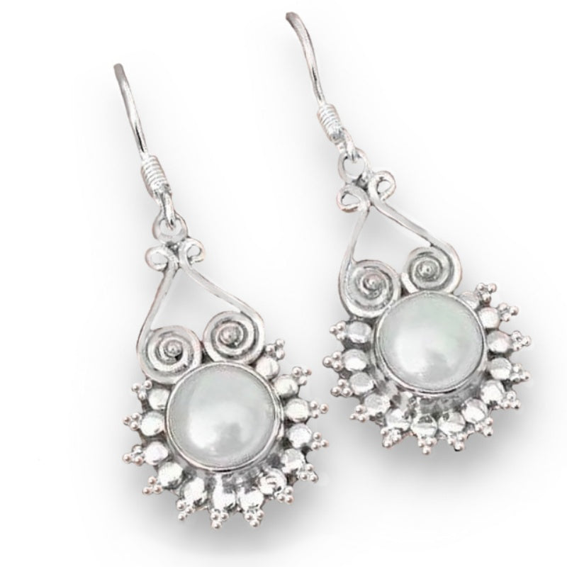 Indonesian Bali-11.64 Cts Natural White Pearl , Solid .925 Sterling Silver Earrings