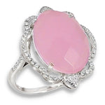 Turkey - Istanbul 13.98 cts Faceted Pink Chalcedony, White Topaz Solid.925 Sterling Silver Ring Size 8