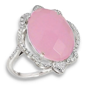 Turkey - Istanbul 13.98 cts Faceted Pink Chalcedony, White Topaz Solid.925 Sterling Silver Ring Size 8