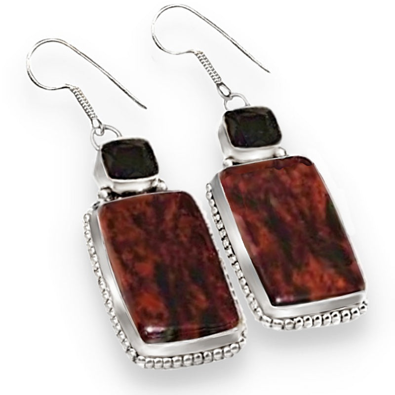 Natural Black Onyx, Mahogany Obsidian Gemstone .925 Silver Earrings