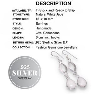 White Jade Gemstone .925 Sterling Silver Earrings