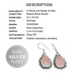 Natural Pink Rose Quartz Gemstone Silver Earrings