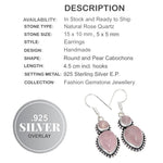 Natural Pink Rose Quartz Gemstone Antique Style .925 Silver Earrings