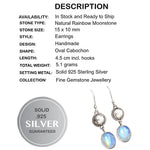 Natural Rainbow Moonstone Gemstone Solid .925 Silver Earrings