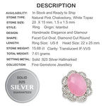 Turkey- Istanbul 15.68 cts Pink Chalcedony, White Topaz Solid.925 Sterling Silver Ring Size 8