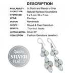 Natural Rainbow Moonstone Gemstone Silver Plated Long Earrings