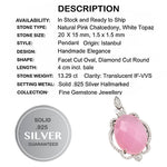 13.29 ct Pink Chalcedony, White Topaz Pendant Solid.925 Sterling Silver