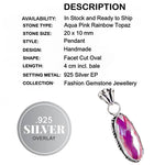 Dainty Aqua Pink Madagascar Fire Topaz Gemstone .925 Silver Pendant