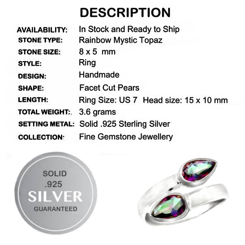 Rainbow Mystic Topaz Gemstone Ring In Solid .925 Sterling Silver. Size US 8/ Q