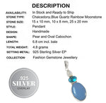 Blue Chalcedony, Rainbow Moonstone, Topaz .925 Sterling Silver Pendant