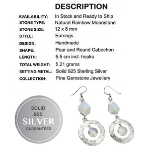 6.77 ct Natural Rainbow Moonstone Gemstone Solid .925 Silver Earrings