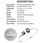 Modern Mystic Rainbow Topaz Gemstone In  925 Sterling Silver Cuff Bangle