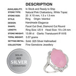 Turkey - Istanbul 13.98 cts Faceted Pink Chalcedony, White Topaz Solid.925 Sterling Silver Ring Size 8