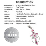 Indonesian -Bali Faceted Pink Topaz Gemstone .925 Silver Cross Pendant