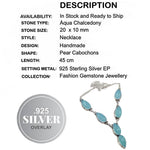 Dainty Handmade Aqua Chalcedony Marquise Shape Gems .925 Silver Necklace