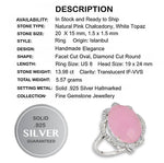 Turkey - Istanbul 13.98 cts Faceted Pink Chalcedony, White Topaz Solid.925 Sterling Silver Ring Size 8