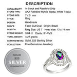 4.17 Cts Rainbow Topaz, White Topaz Ring In Solid .925 Sterling Silver Size 7