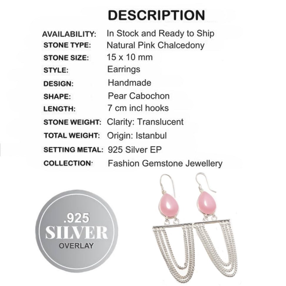 Trendy Feminine Pink Chalcedony .925 Silver Earrings