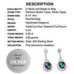 8.26 cts Rainbow Mystic Topaz, White Topaz Studs In Solid .925 Sterling Silver