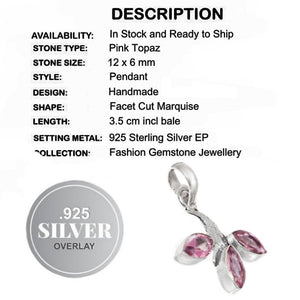 Charming Dainty Handmade Pink Topaz Gemstone .925 Silver Pendant