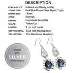 Trillion Cut Blue Purple Flash Mystic Rainbow Topaz Dangle Earrings In Solid 925 Sterling Silver