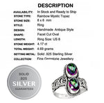 4.17 Cts Multi -Colour Rainbow Topaz, Ring In Solid .925 Sterling Silver. Size 8